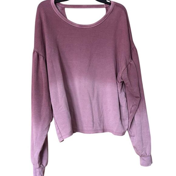 Pink Ombre Long Sleeve Cutout Back Relaxed Fit Lightweight Casual Cozy Style - Picture 1 of 5